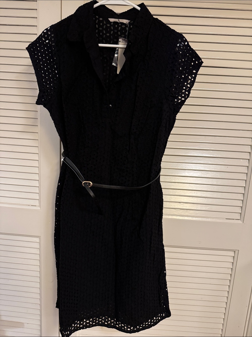 Black Eyelet Shirt Dress with Belt